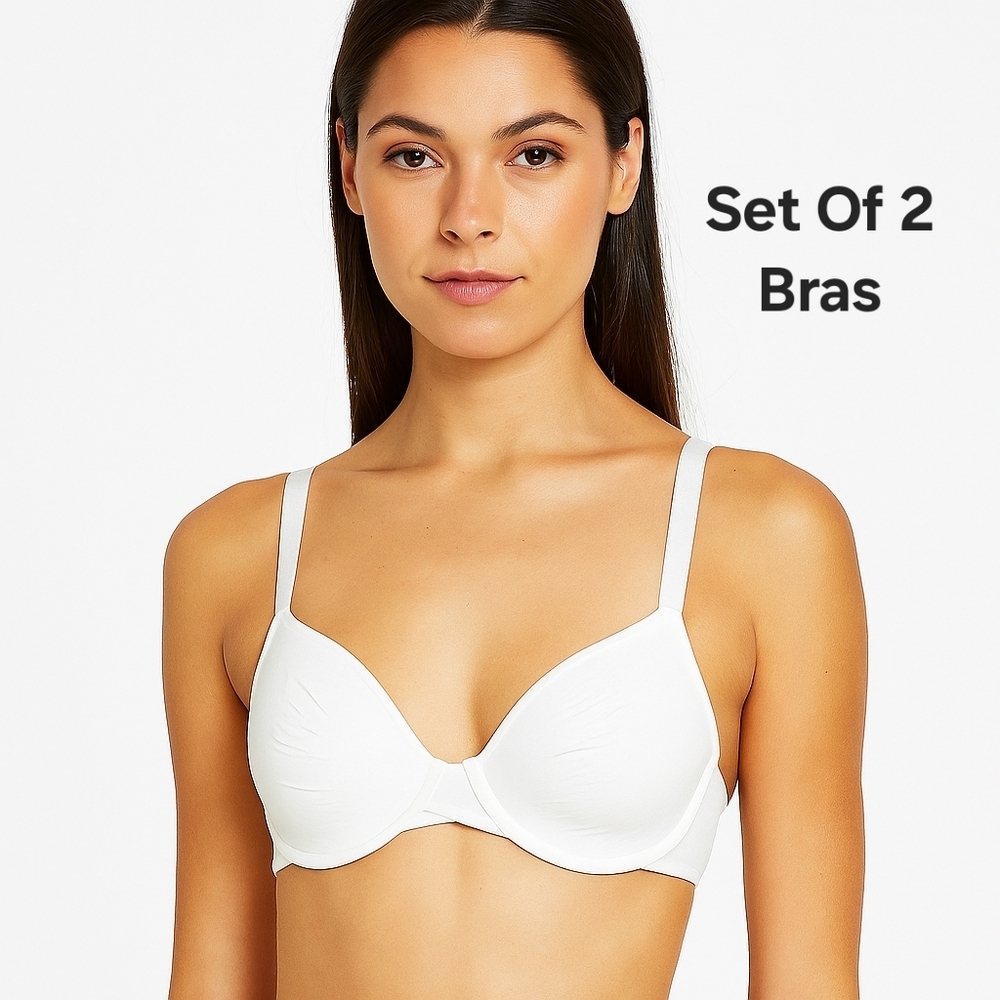 Two Auden White Demi Coverage Unlined T-shirt Bras Size 32C NWT